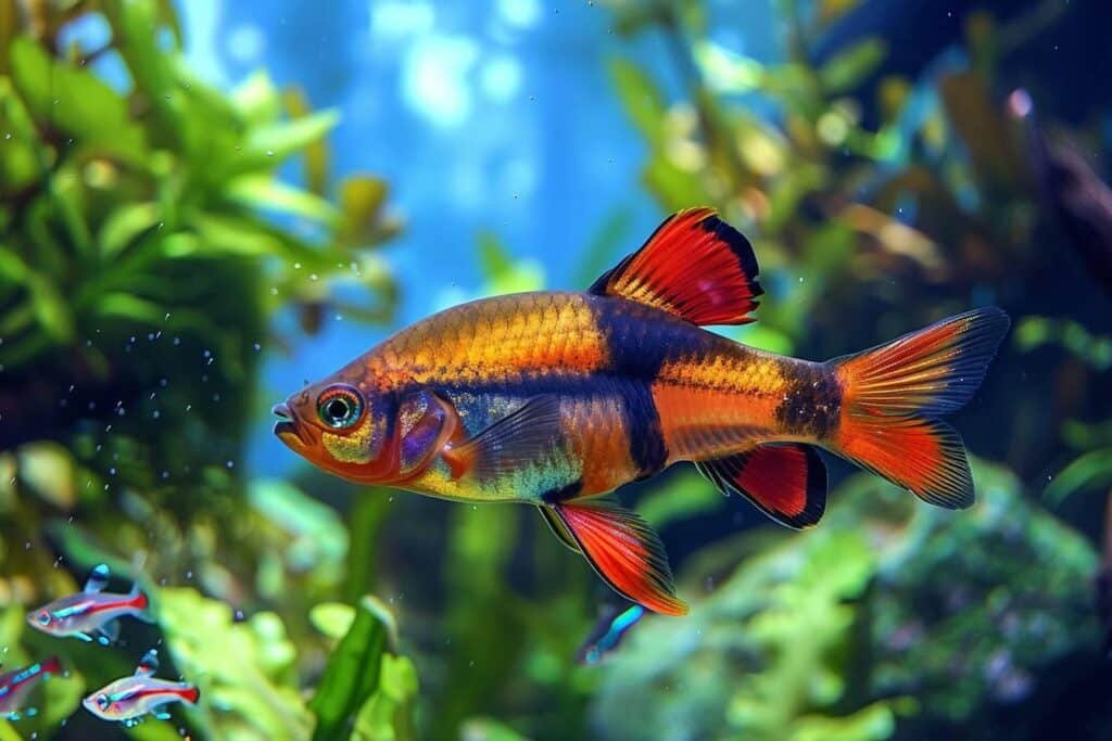 Botia clown and guppy: living together in an aquarium